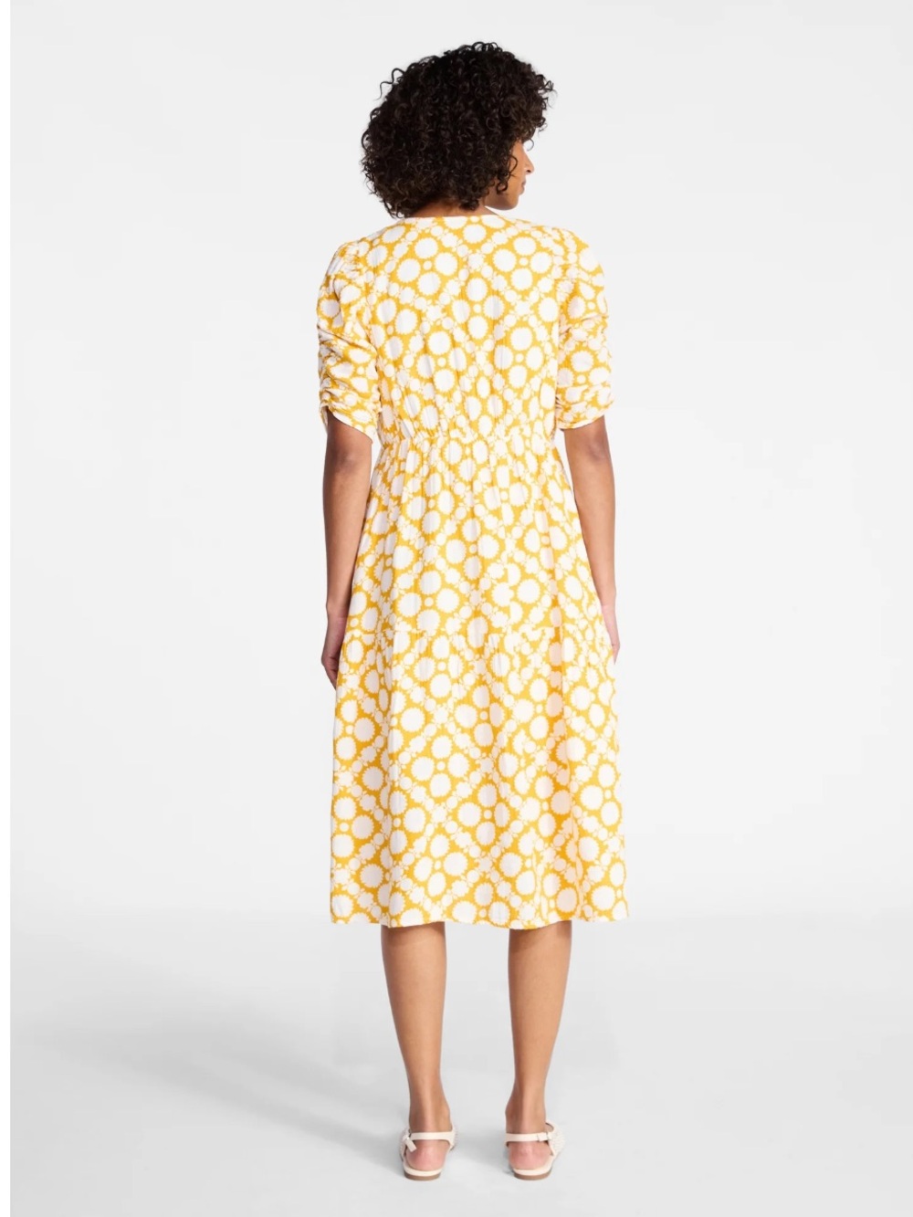 NWT Time and Tru Women's Cotton Tiered Dot Tile Saffron Gold Midi Dress XL 16/18 - Picture 2 of 8